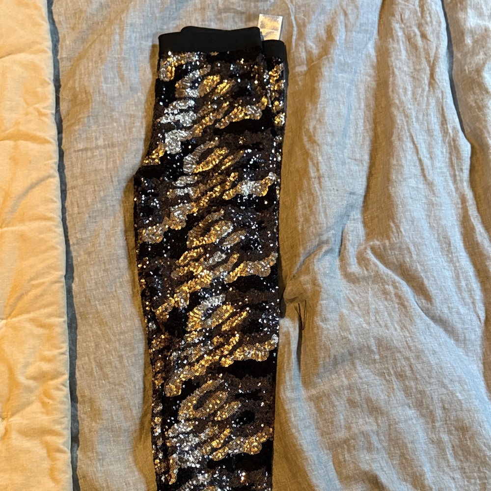 BCBGMaxAzria Black and Gold Sequin Leggings